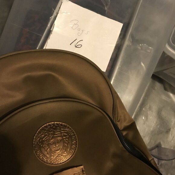 Versace Parfums Backpack Bronze Nylon Medusa Logo Top Handles 13" - Picture 13 of 14
